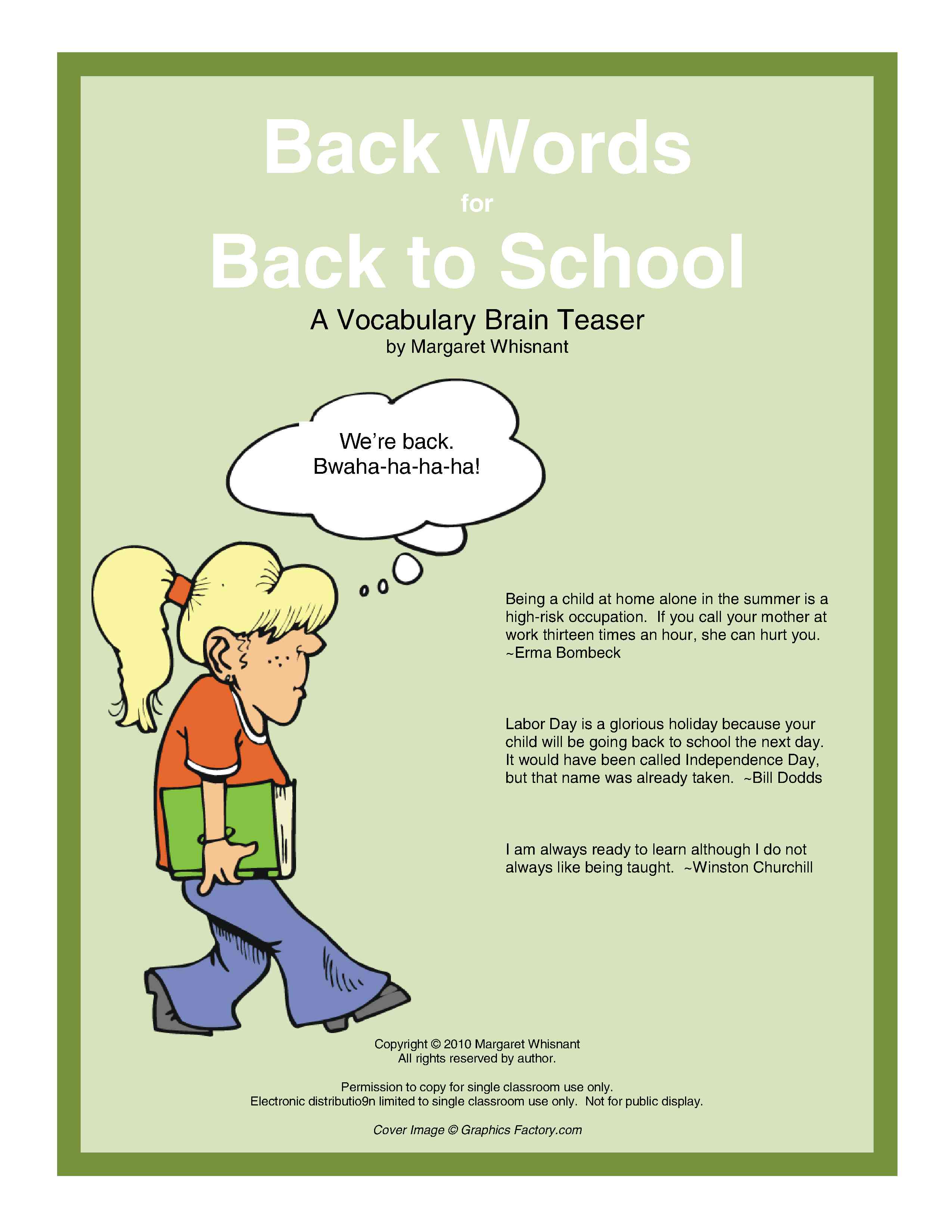 Take words back. Back to School Vocabulary.